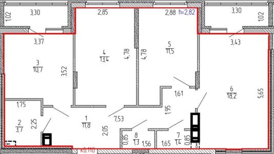 Планировка квартиры № 110, 3-комнатная квартира, 78,8 м², ЖК Дом с часами, корпус 2