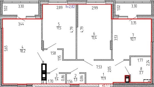 Планировка квартиры № 17, 3-комнатная квартира, 78,9 м², ЖК Дом с часами, корпус 2