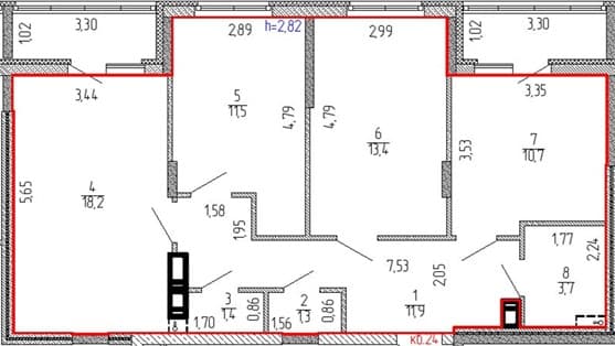 Планировка квартиры № 24, 3-комнатная квартира, 78,9 м², ЖК Дом с часами, корпус 2