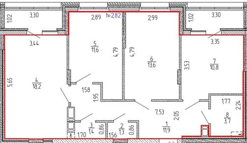Планировка квартиры № 3, 3-комнатная квартира, 79,3 м², ЖК Дом с часами, корпус 2