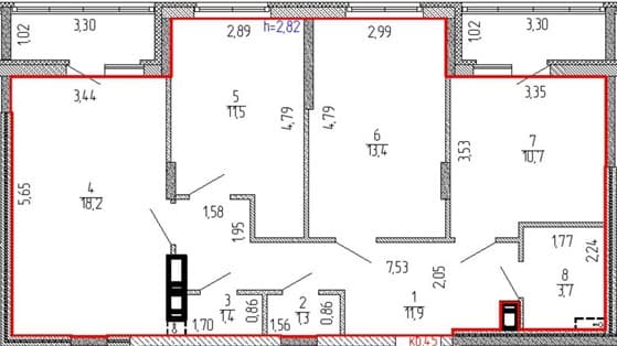 Планировка квартиры № 45, 3-комнатная квартира, 78,9 м², ЖК Дом с часами, корпус 2
