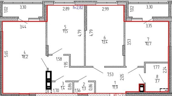 Планировка квартиры № 52, 3-комнатная квартира, 78,9 м², ЖК Дом с часами, корпус 2