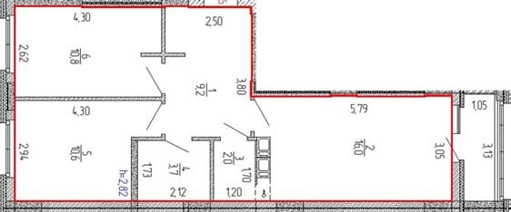 Планировка квартиры № 6, 2-комнатная квартира, 55,65 м², ЖК Дом с часами, корпус 2