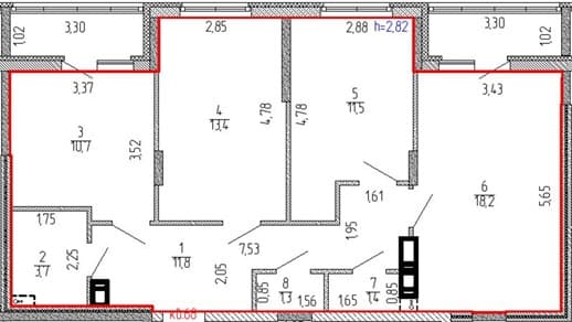 Планировка квартиры № 68, 3-комнатная квартира, 78,8 м², ЖК Дом с часами, корпус 2