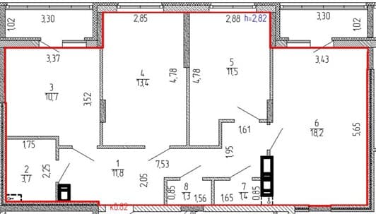 Планировка квартиры № 82, 3-комнатная квартира, 78,8 м², ЖК Дом с часами, корпус 2