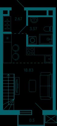 Планировка: Студия, 25.4 м²